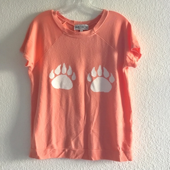 WILDFOX Coral Short Sleeve Paw Print Sweater - S - Picture 2 of 4